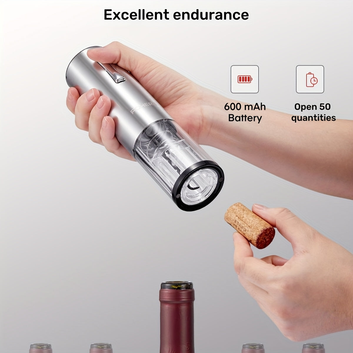 Qalin po'latdan yasalgan elektr taqiladigan shisha ochgich va qog'oz kesgich. TYPE-C qayta to'ldiriladigan dizayn, kuchli va bardoshli. Kichkina va portativ, ishlash uchun ko'rsatma chirog'i bilan. Shisha ochishni osonlashtiradi