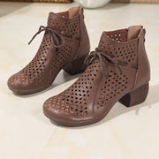 Women's Ethnic Cut-Out Bow Ankle Boots Rubber Sole Casual Dressy