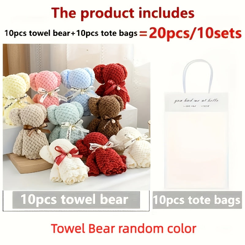 20-Inch Ultra-Soft Coral Fleece Bear Towels in Clear Gift Bag for Kids and Events