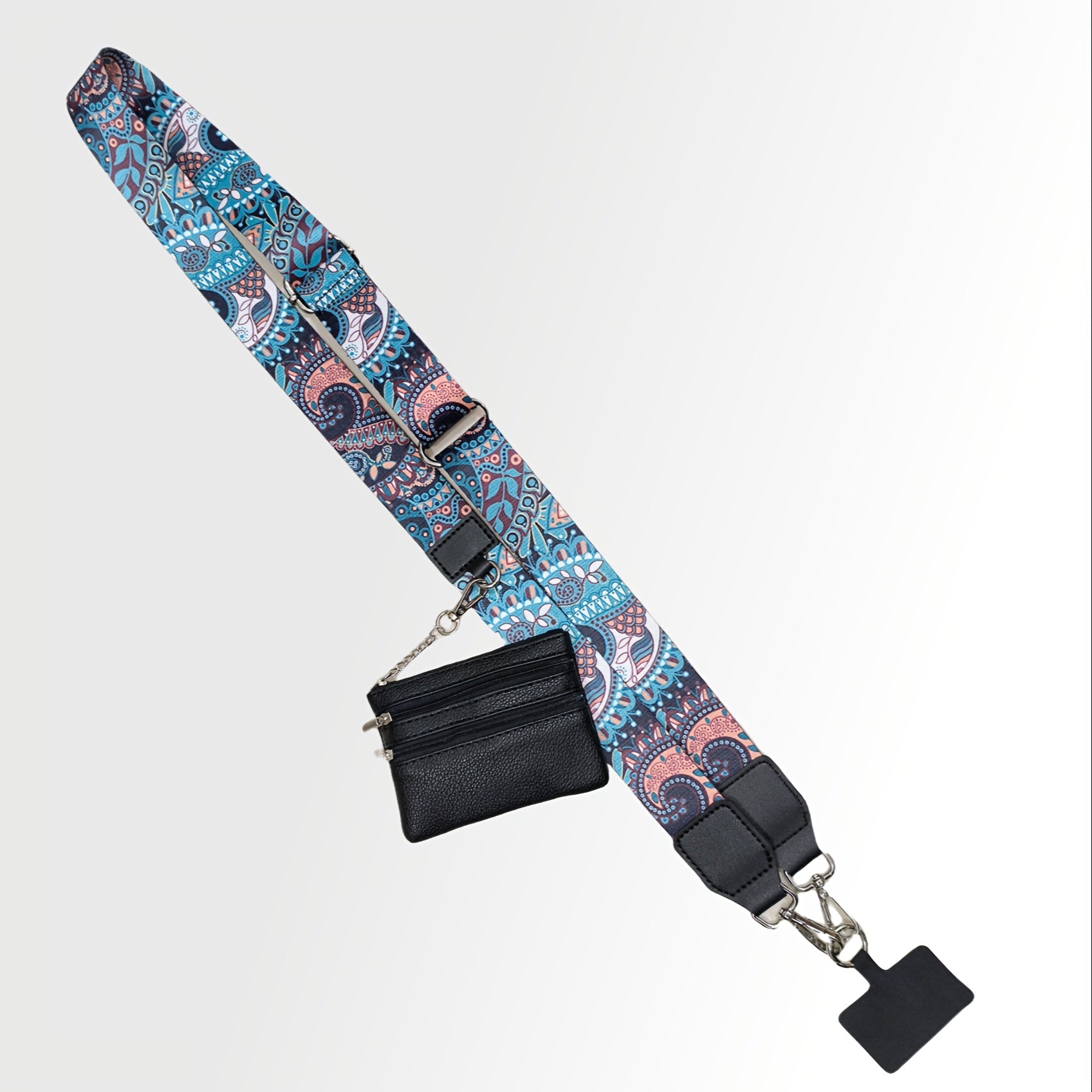 Mobile Phone Crossbody Strap with Wallet Adjustable Zippered Phone Holder White