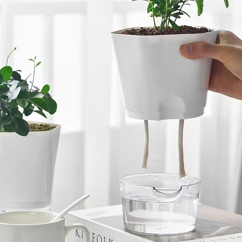 Set of 3 Self-Watering Plastic Flower Pots with Water Level Spout for Indoor Outdoor Use