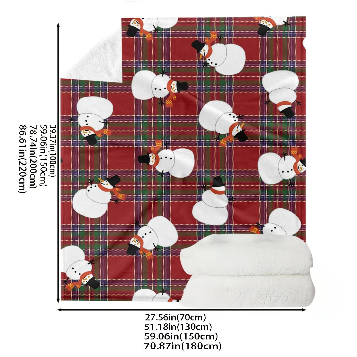 Red Flannel Snowman Print Blanket with Multi-Function Pocket for Outdoor Camping and Gift