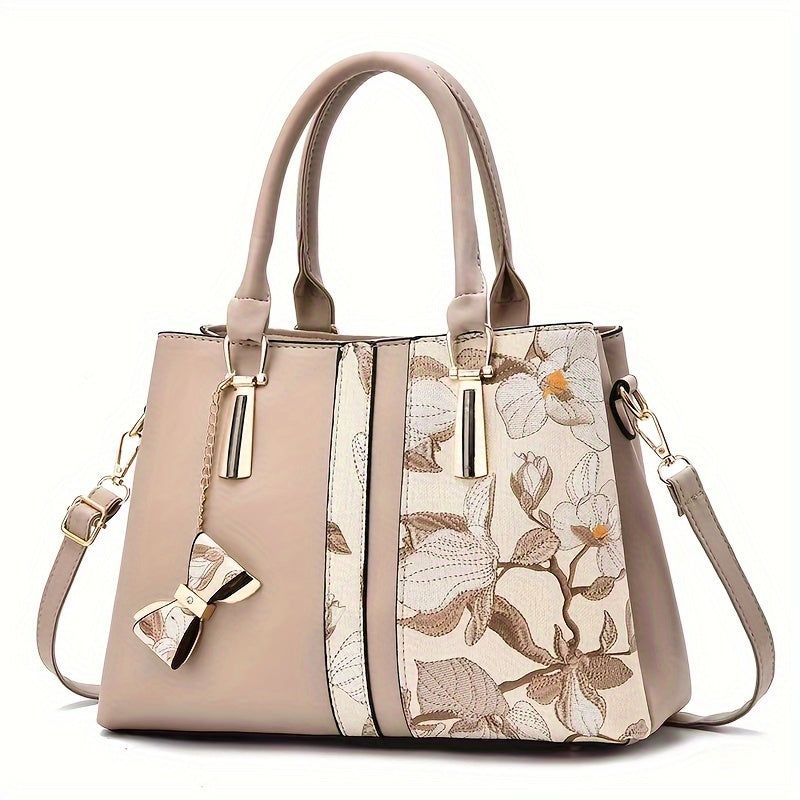 Floral Print PU Handbag with Spacious Crossbody and Zipper Closure