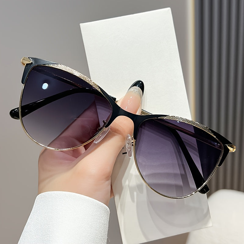 Round Cat Eye Glasses for Men and Women Metal Frame Decorative Eyeglasses