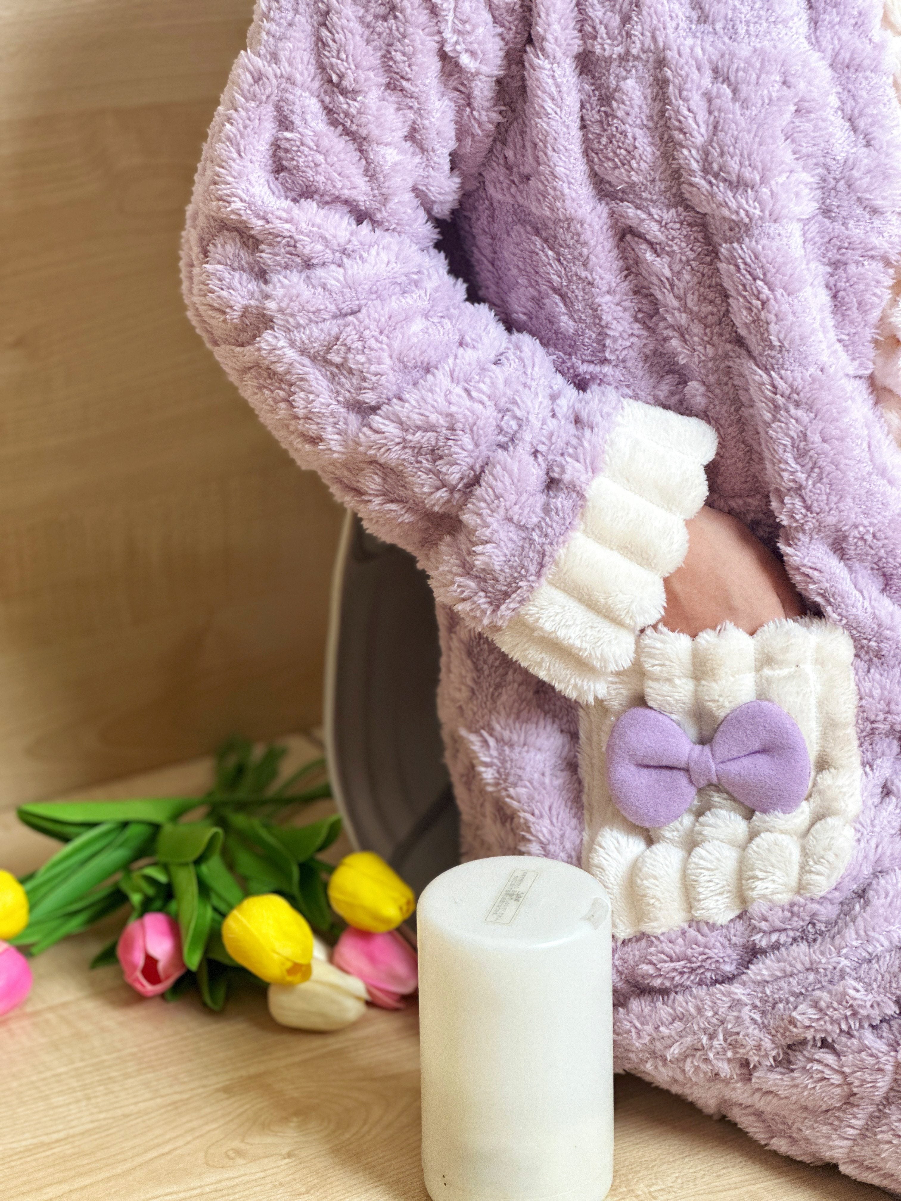 Conjunto de pijama de felpa con escote en V de mujer, con patrón de conejo y lazo, para ropa de dormir de otoño e invierno