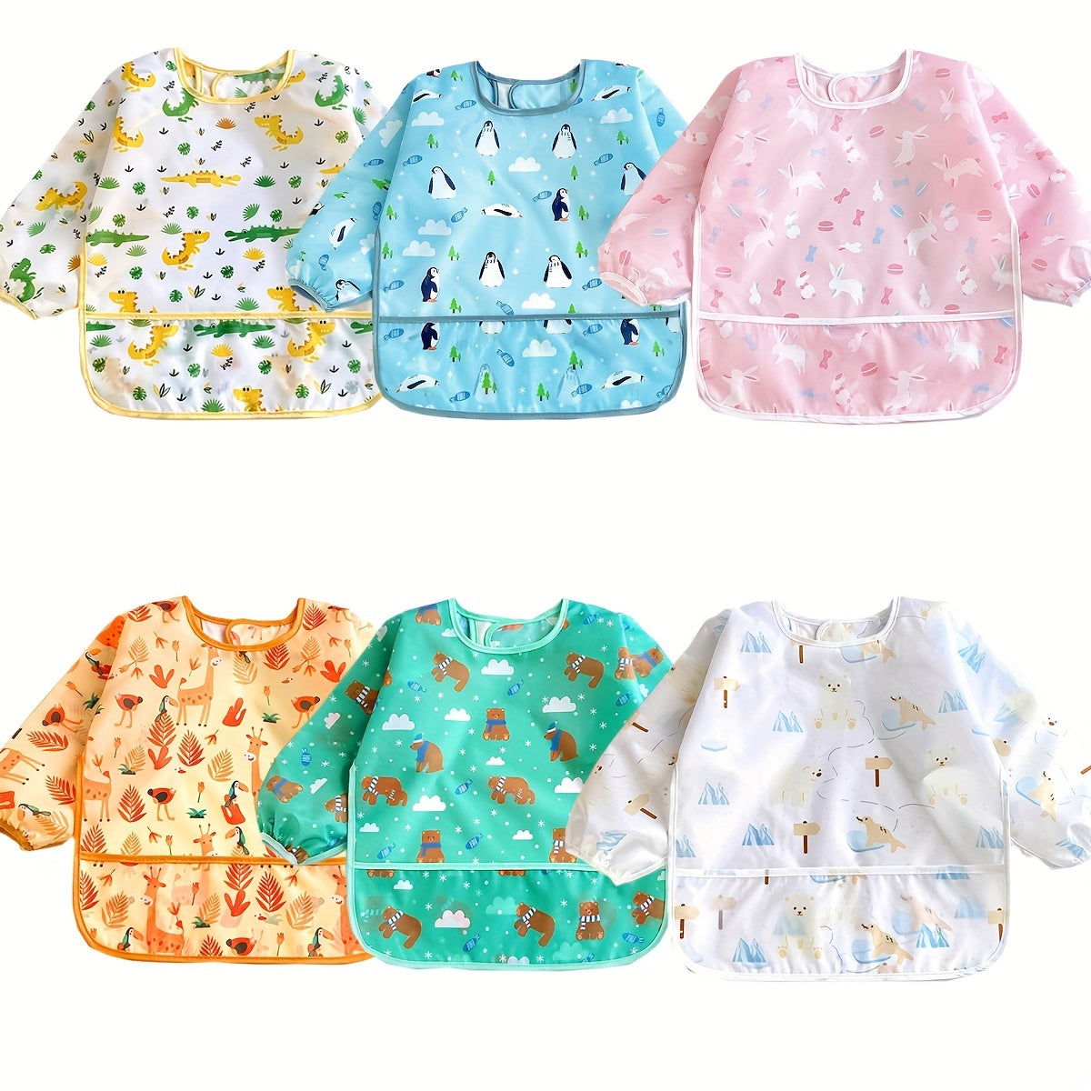 Kids Waterproof Reversible Bib with Cartoon Print, Easy Closure, Polyester Smock for Boys and Girls