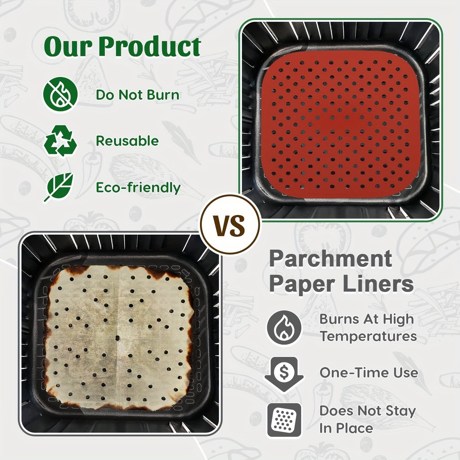 3pcs Reusable Silicone Air Fryer Liners Non-Stick Easy Clean Mats Heat Resistant up to 240°C Fits Most Air Fryers Perfect for Healthy Cooking