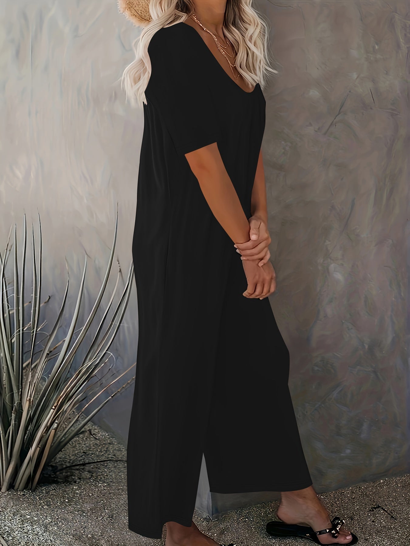 Plus Size Casual Short Sleeve Jumpsuit With Pockets for Spring Summer