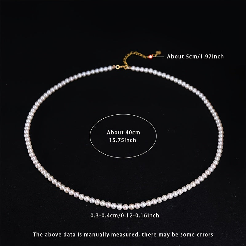 Vintage Freshwater Pearl Necklace for Women 3-4mm S925 Silver June Birthstone Gift