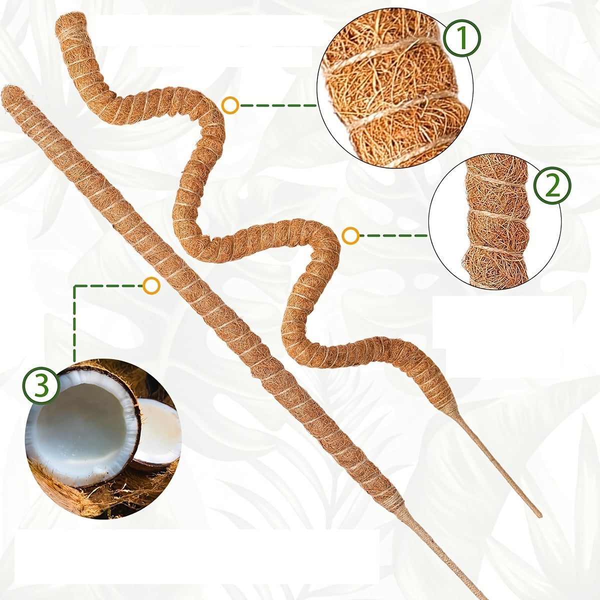 2-Pack Metal Moss Poles for Monstera Climbing Plants Indoor Garden Vine Support Stakes with Coconut Fiber Rope