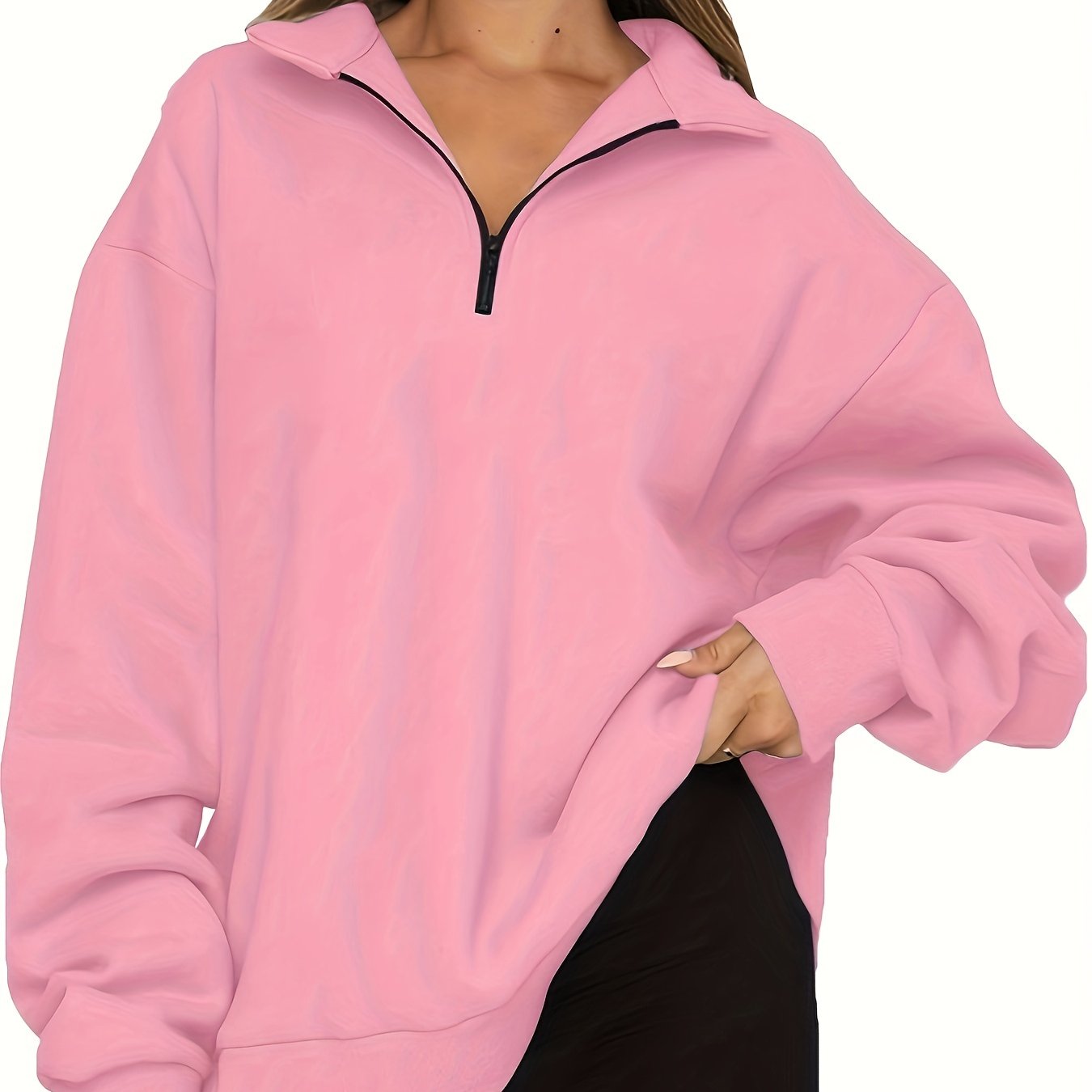 Ayollar uchun yarim-zip pullover svitshot uzun qolli ko'k polyester aralashmasi