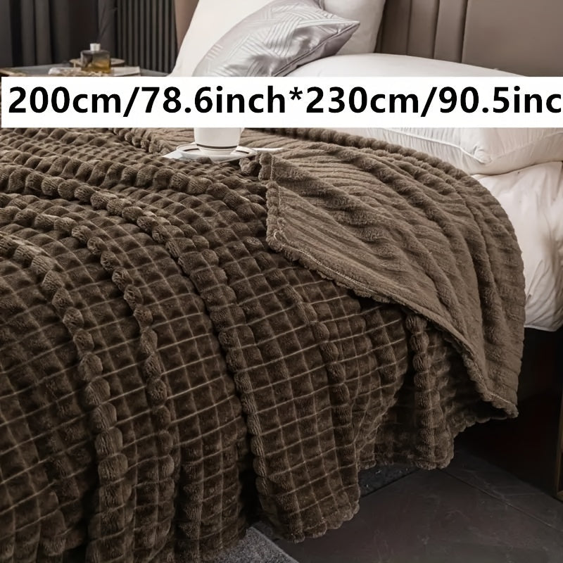 Плед из искусственного кроличьего меха в клетку - теплый и уютный плед для дивана, кровати или софы - мягкий и успокаивающий плед