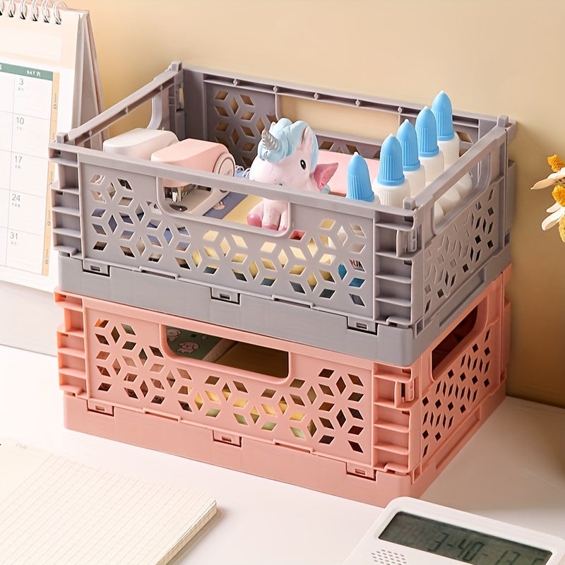 cesta de almacenamiento plegable de plástico con asa para aperitivos, frutas y cosméticos