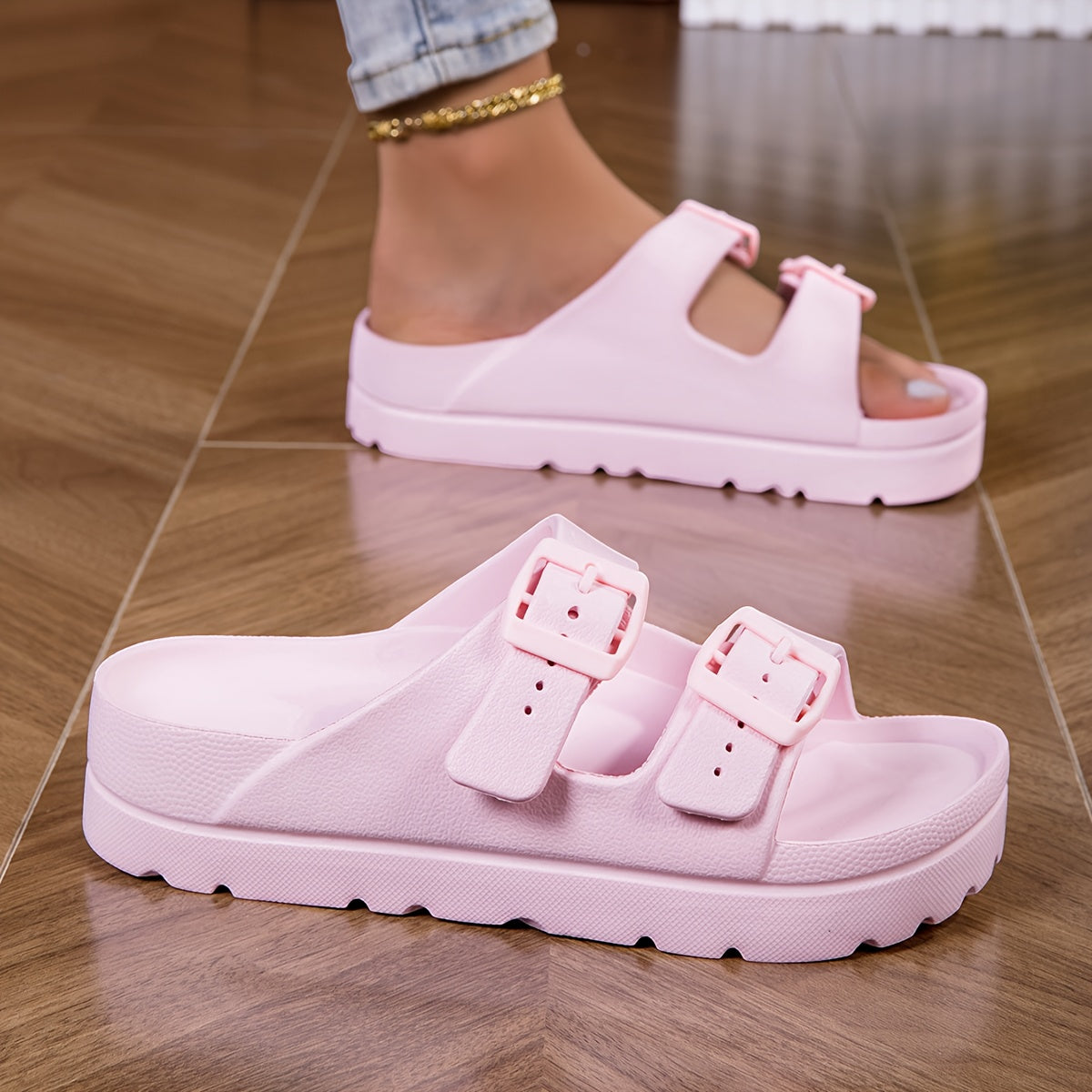 Ayollar EVA sozlanadigan ikki tokchali slayd sandalki ochiq toe, kundalik yozgi ichki va tashqi foydalanish