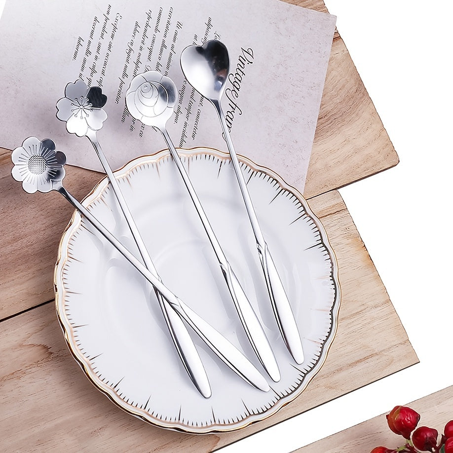 Stainless Steel Cherry Blossom Coffee and Dessert Spoons Set