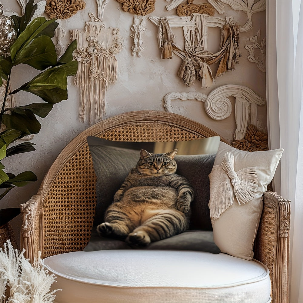 Contemporary Cat Print Throw Pillow Cover 45.72x45.72 cm Polyester Zipper Closure Decorative Cushion Case for Home Bedroom