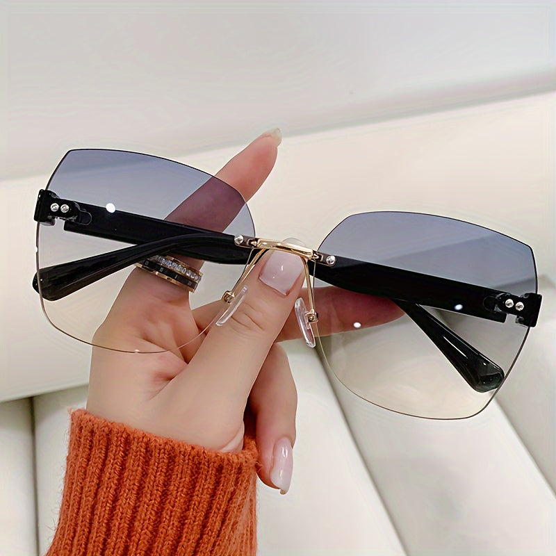 Minimalist Frameless Metal Sunglasses for Fashion Enthusiasts Polycarbonate Lenses
