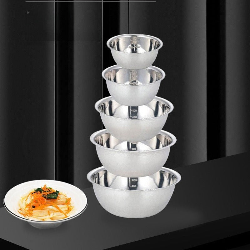 Set of 5 Stainless Steel Kitchenware Bowls for Salads Soups Baking and Serving