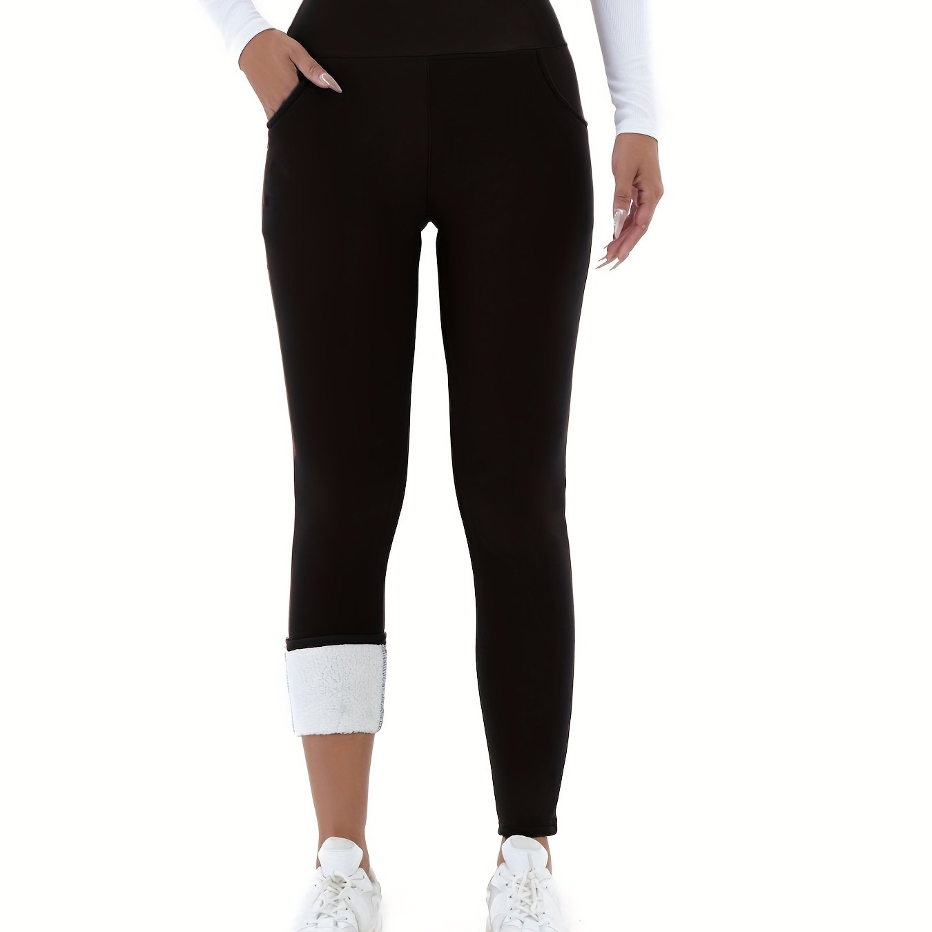 Women's High-Waist Plush Lined Leggings with Pockets for Yoga and Workout