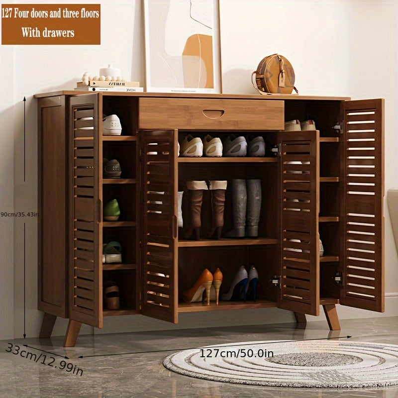 Spacious Bamboo Wall-Mounted Shoe Rack Multi-Layer Entryway Storage