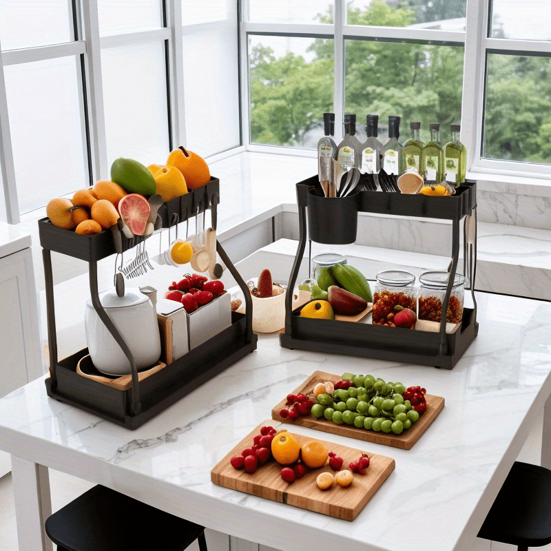 Joyni tejovchi oshxona va hammom uchun tashkil etuvchi rack, tortib chiqariladigan idish-tovoq qutisi bilan