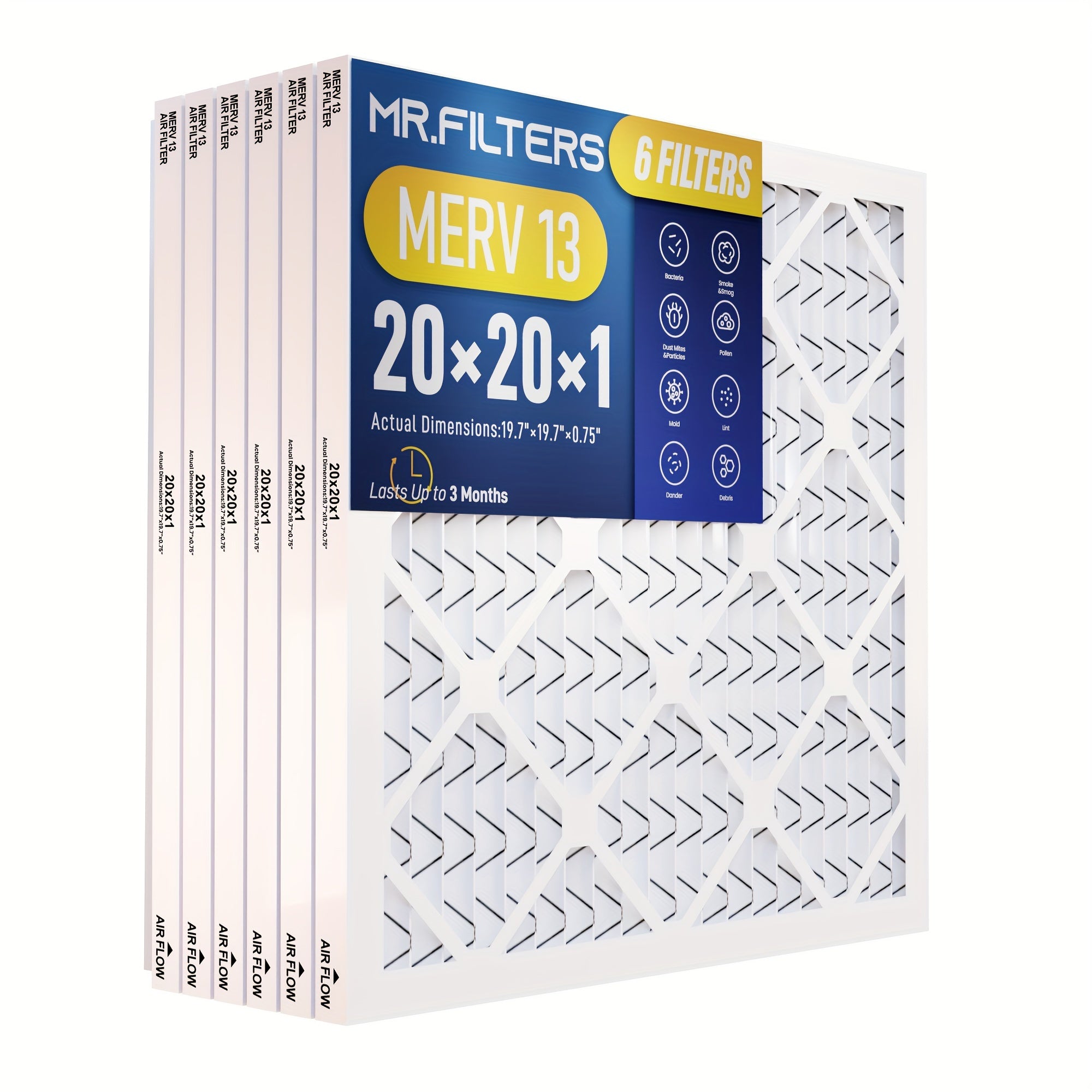 6-to'plamli pleated havo filtrlari MERV 8-13 50.8x50.8 sm HVAC tizimlari uchun changni himoya qilish