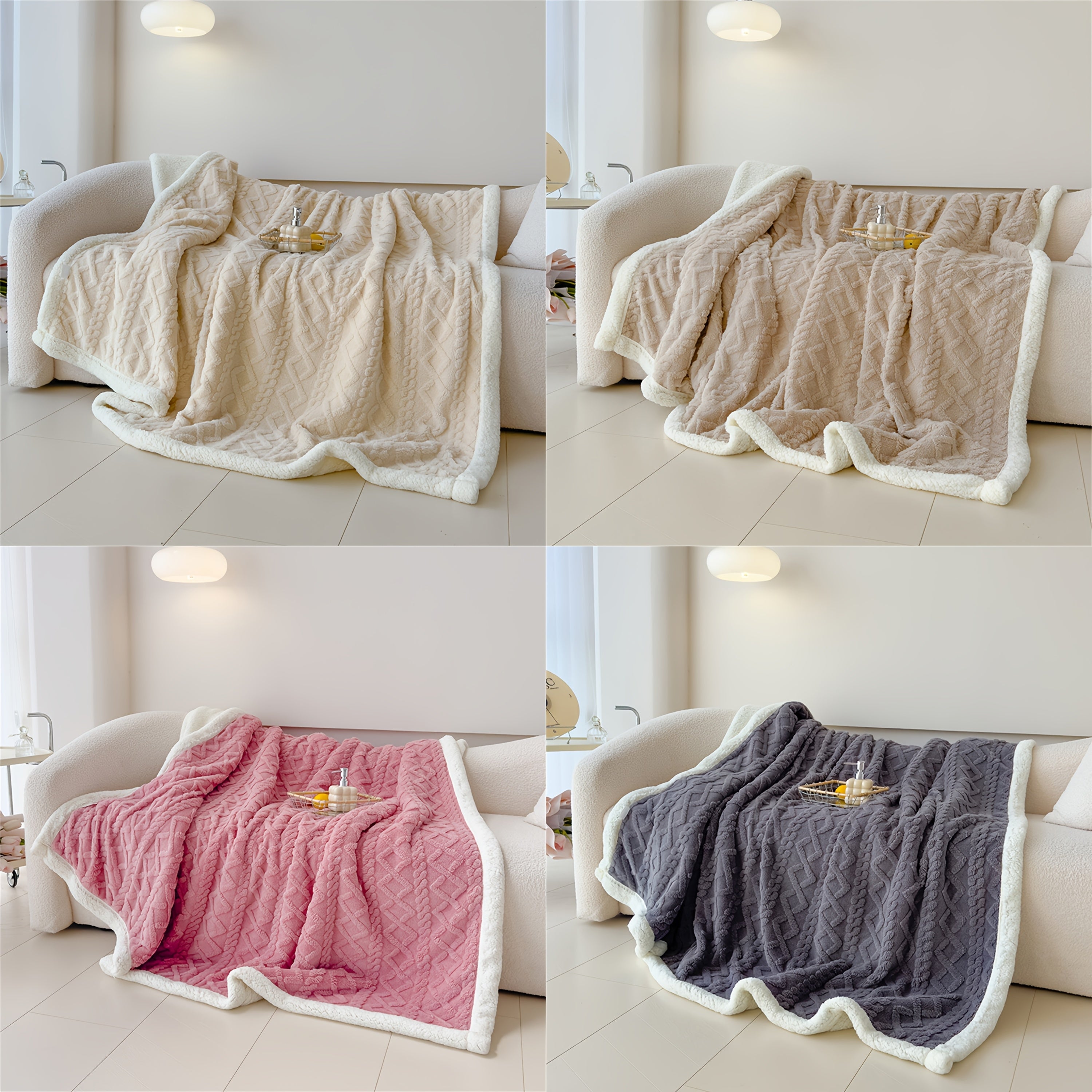 Blue Cable-Knit Fleece Blanket 150x200cm or 200x230cm for Bedroom Living Room Camping