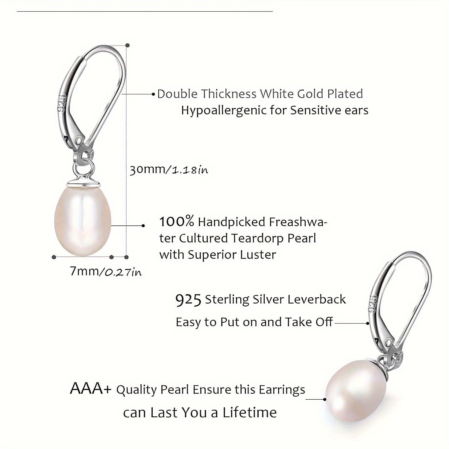Sterling Silver Pearl Dangle Earrings Set for Women with Cultured Freshwater Pearls
