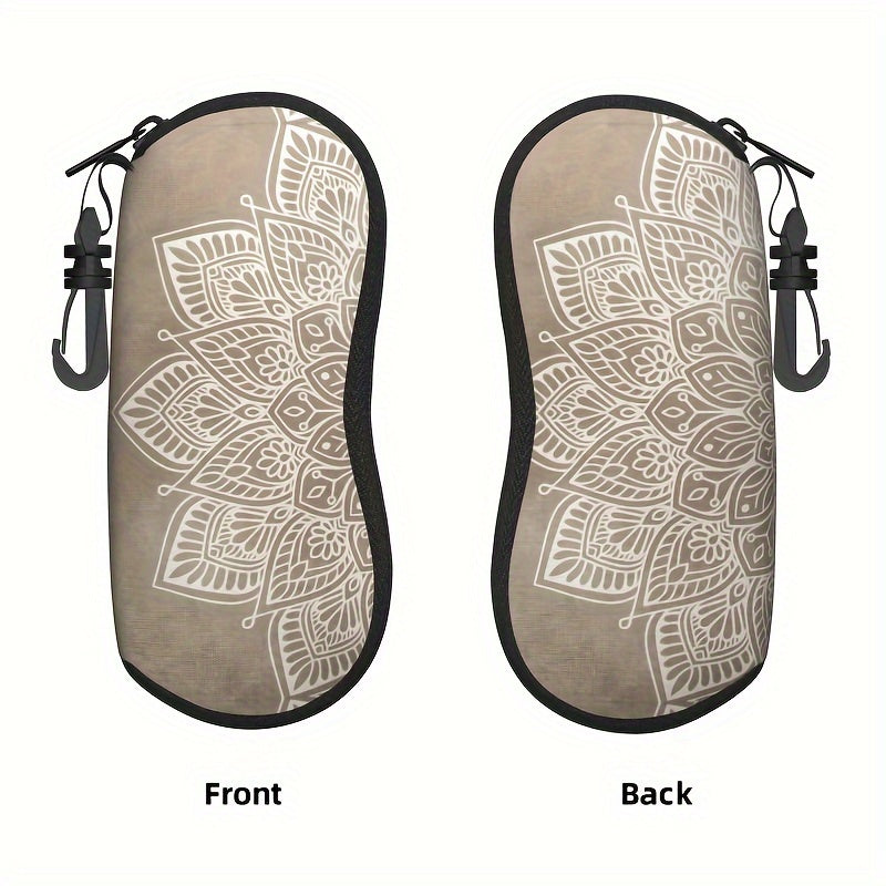 Klassik erkaklar va ayollar uchun Galaksiya ko'zoynaklari qutisi, jigarrang bej mandala bosma bilan, ko'zoynaklarni modali sayohat va saqlash uchun zip yopilishi bilan.