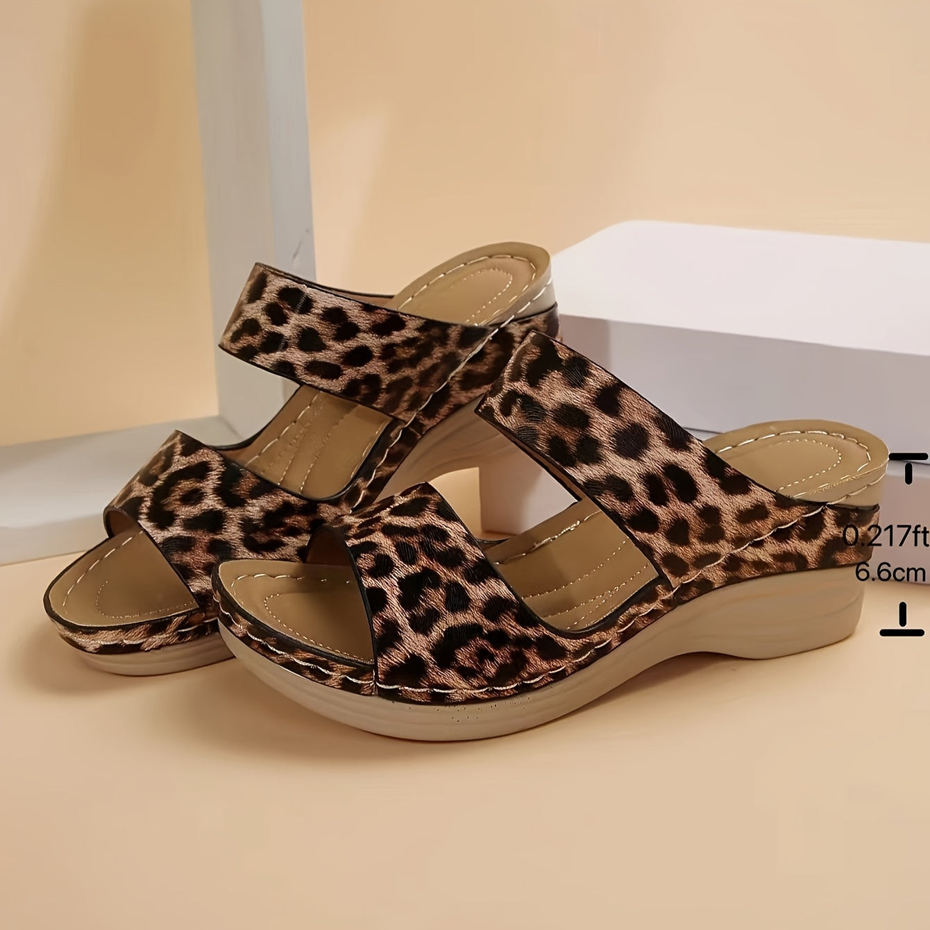 Women's Leopard Print Platform Sandals Open Toe Wedge Cushioned Insole