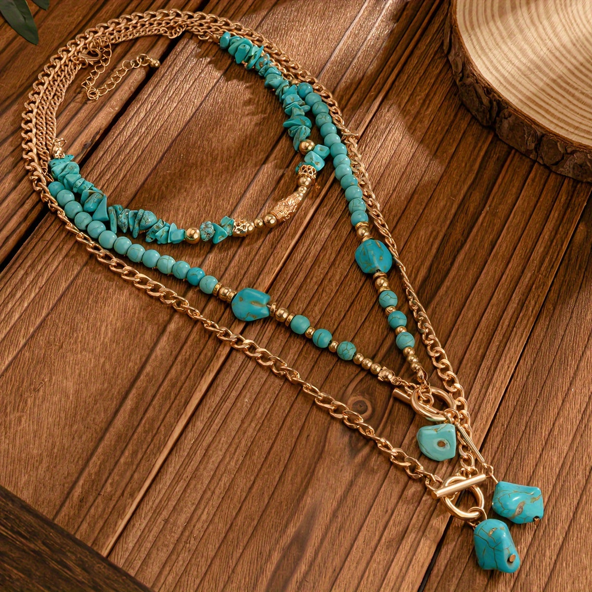Set of Three Turquoise Boho-Chic Necklaces with Acrylic Pendants for Everyday and Party Wear