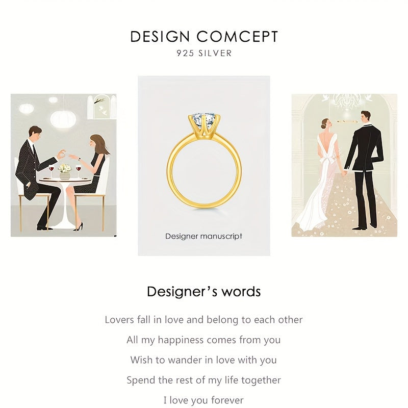 S925 Silver Half Wall Engagement Ring 18K Gold Plated Valentine's Day Gift