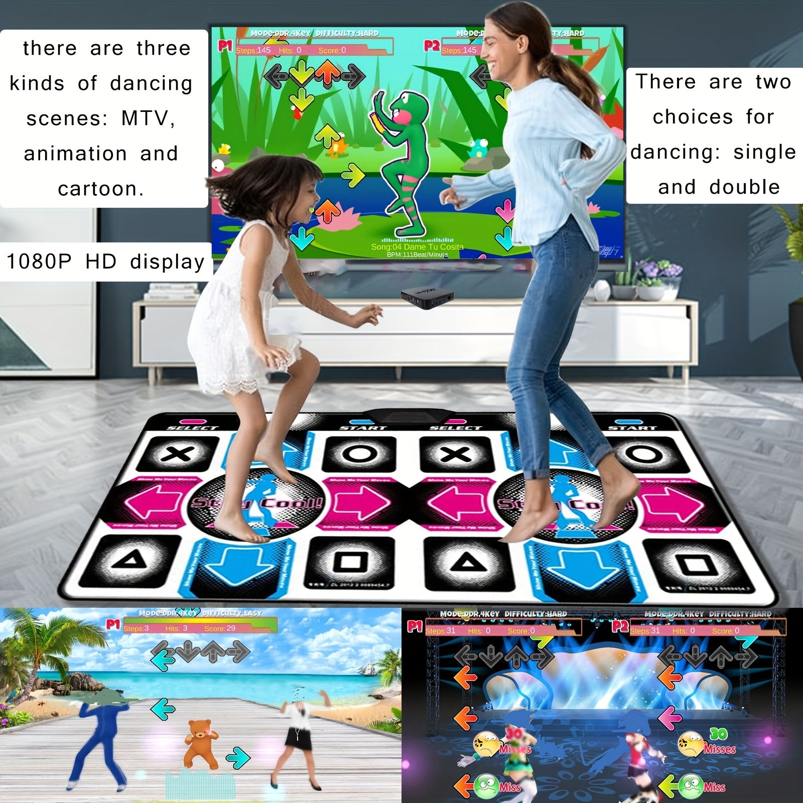 Dual-Player Dance Mat with HD Graphics USB Powered PVC for Ages 3-8