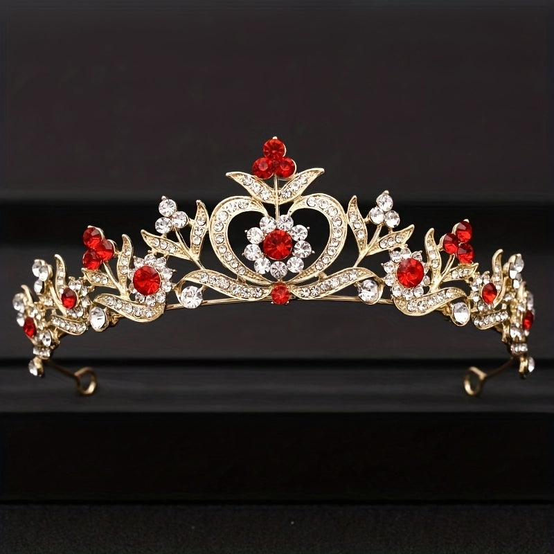 Red Crystal Tiaras for Women Prom Bridal Rhinestone Wedding Hair Accessories Crown