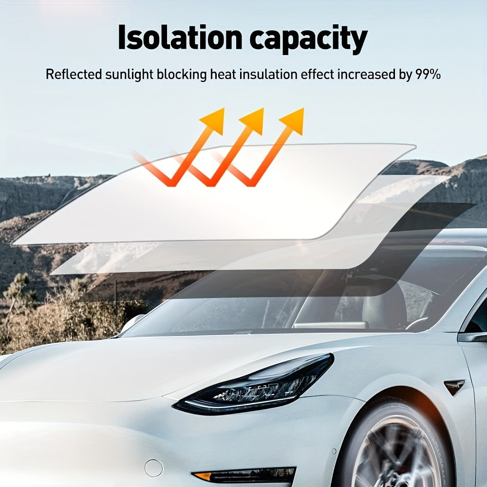 Tesla Model 3 va Y uchun avtomobil quyosh nuri himoyachisi UV himoyasi issiqlikni to'sib qo'yish uchun qalin polyester