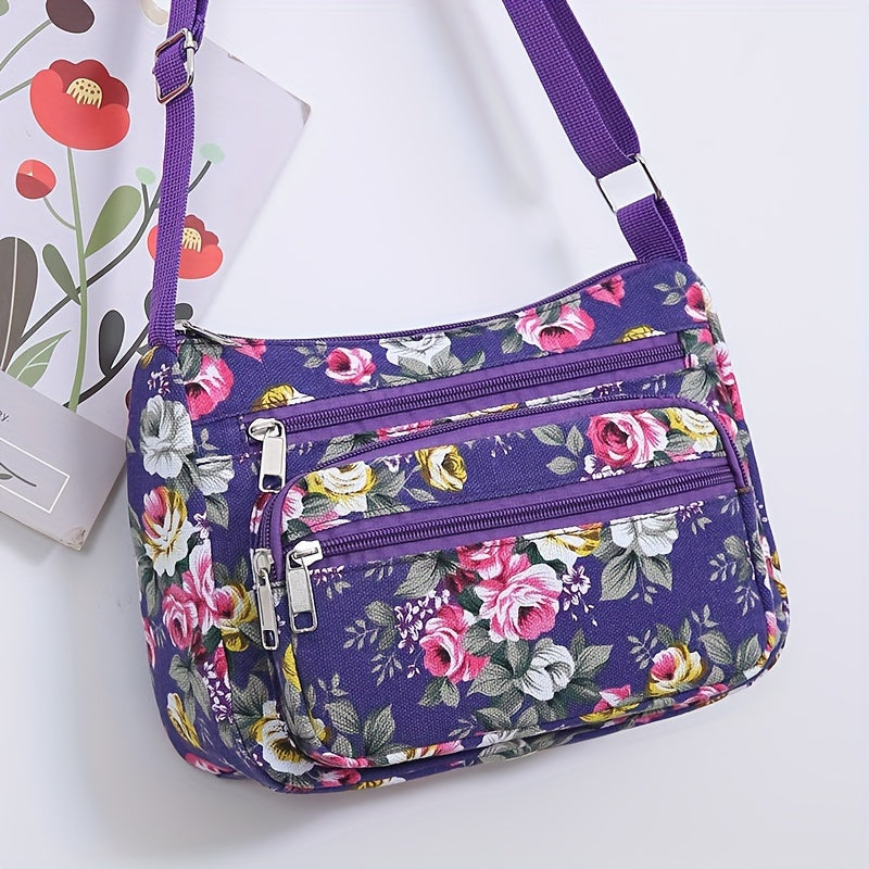 Large Capacity Canvas Crossbody Bag for Middle-Aged and Elderly Women with Zipper Closure