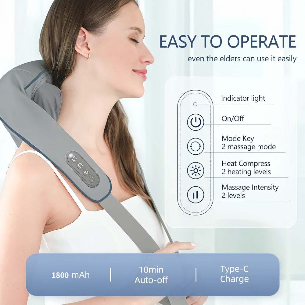 Cordless Neck and Shoulder Massager with Heat and 6 Nodes for Whole Body Relaxation