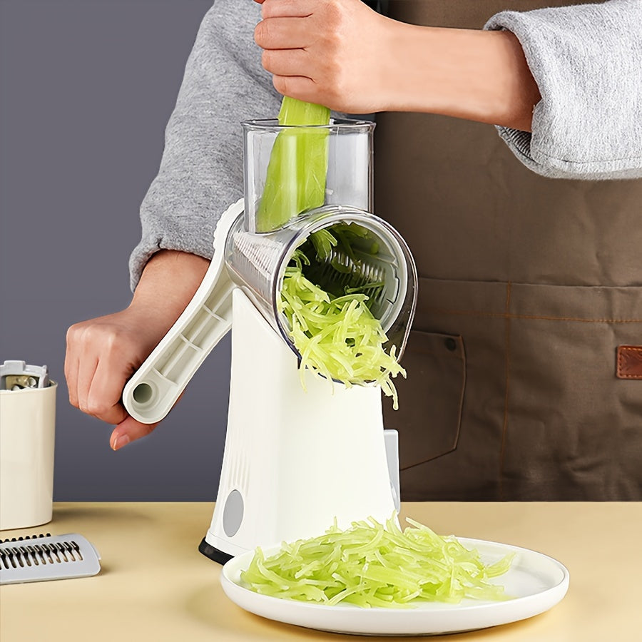 Manual Rotary Mandoline Slicer with Interchangeable Blades for Vegetables and Cheese