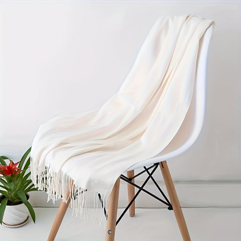 Women’s Tassel Scarf Solid Color Soft Polyester Cozy Windproof Wrap