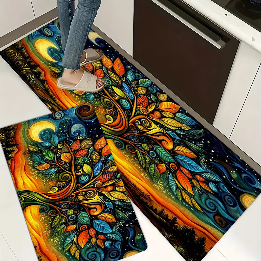 Kitchen Mat Waterproof Anti-Slip Absorbent Abstract Tree Design 1pc