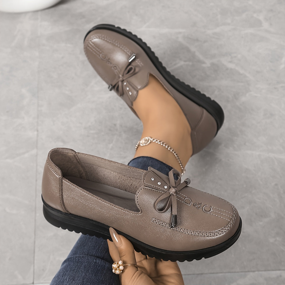 Women's Slip-On Flats Burgundy PU Casual Shoes Cushioned Insole