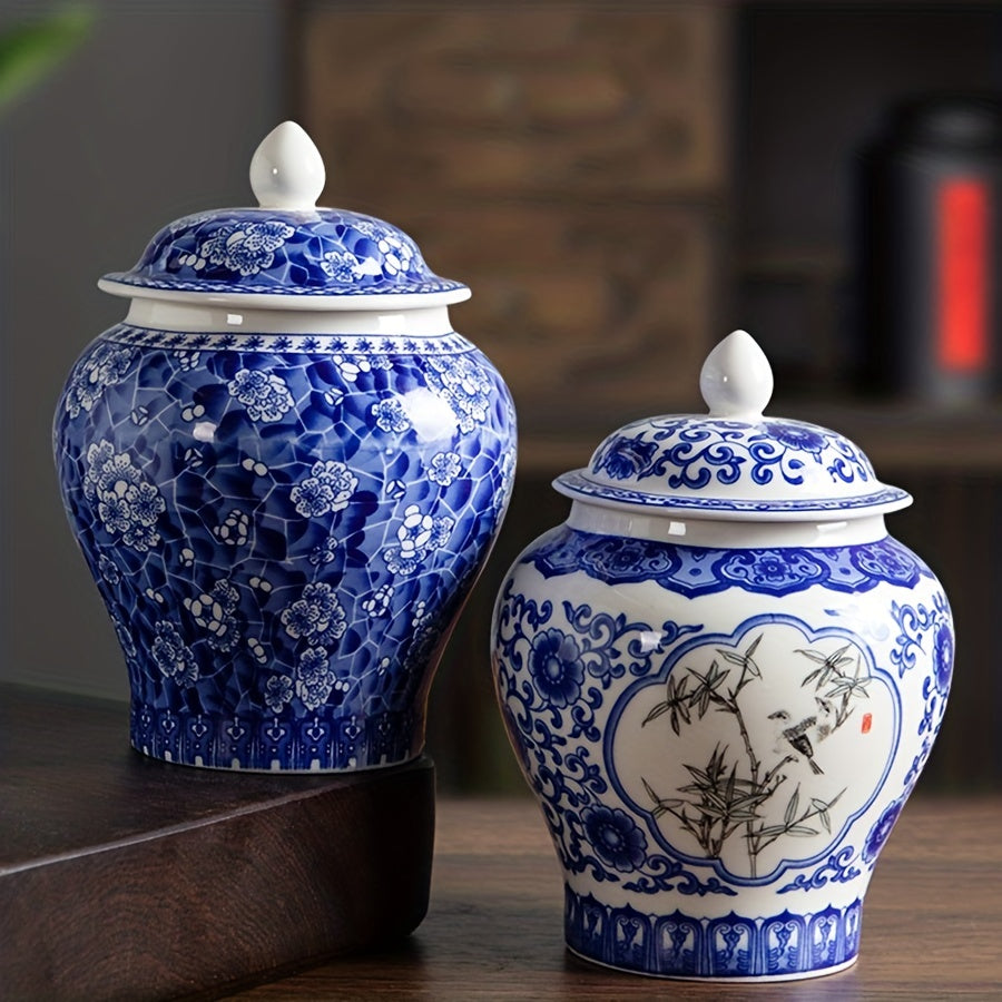 Blue and White Porcelain Tea Storage Jar 350ml with Lid for Black and Pu'er Tea