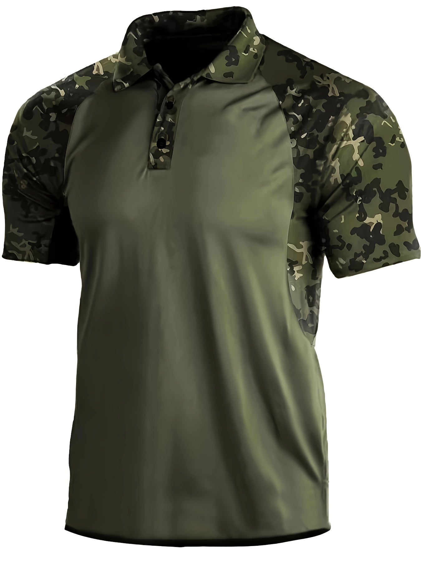 Men's Plus Size Summer Casual Sports Shirt Polyester Knit Camouflage Loose Fit Lapel Collar