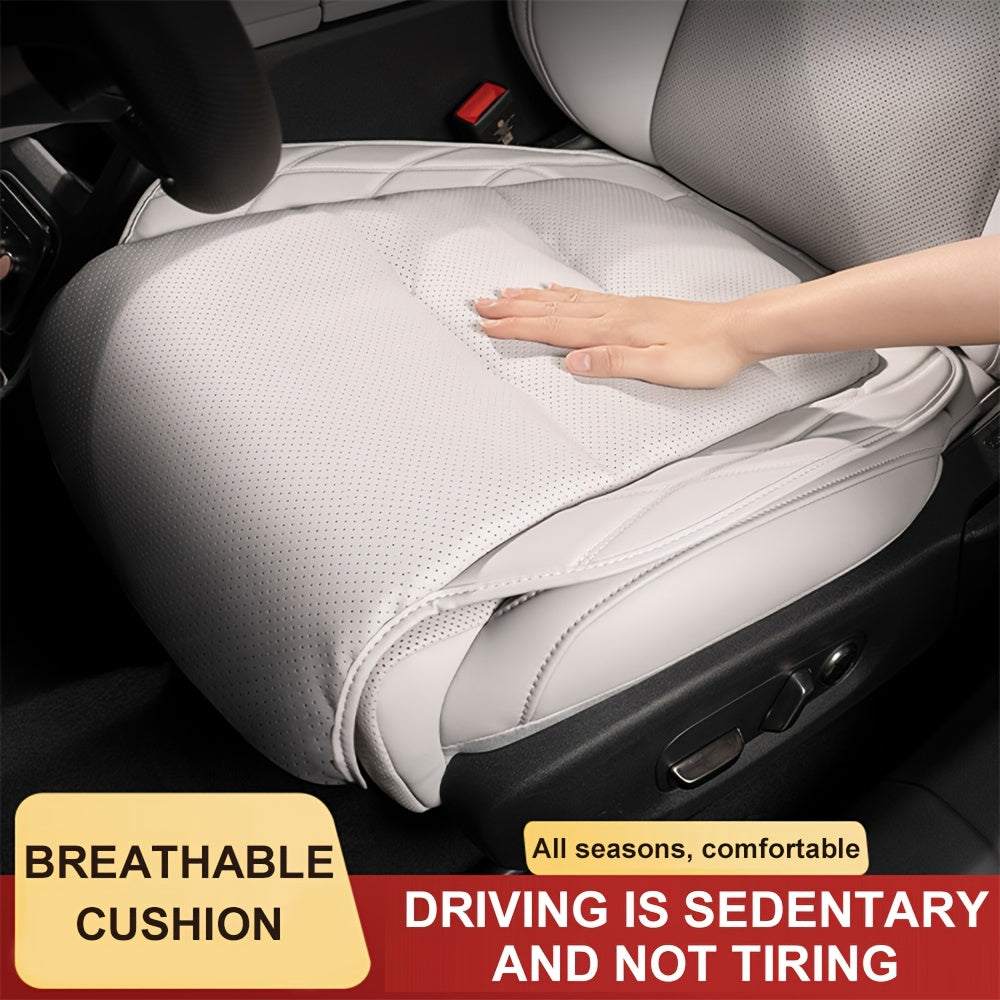 Luxury Nappa Leather Car Seat Cushion Black Breathable All-Season Front Seat Pad