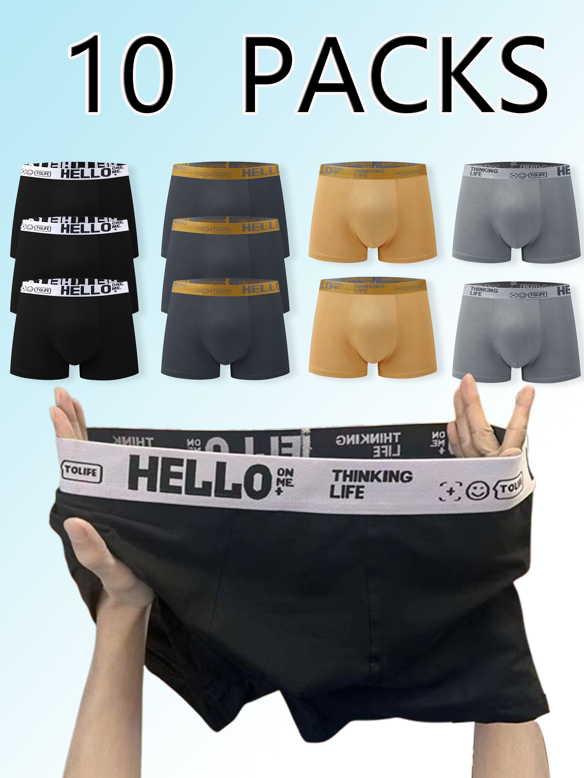10-Pack Men's Boxer Briefs Breathable Quick-Dry Polyester Spandex Solid