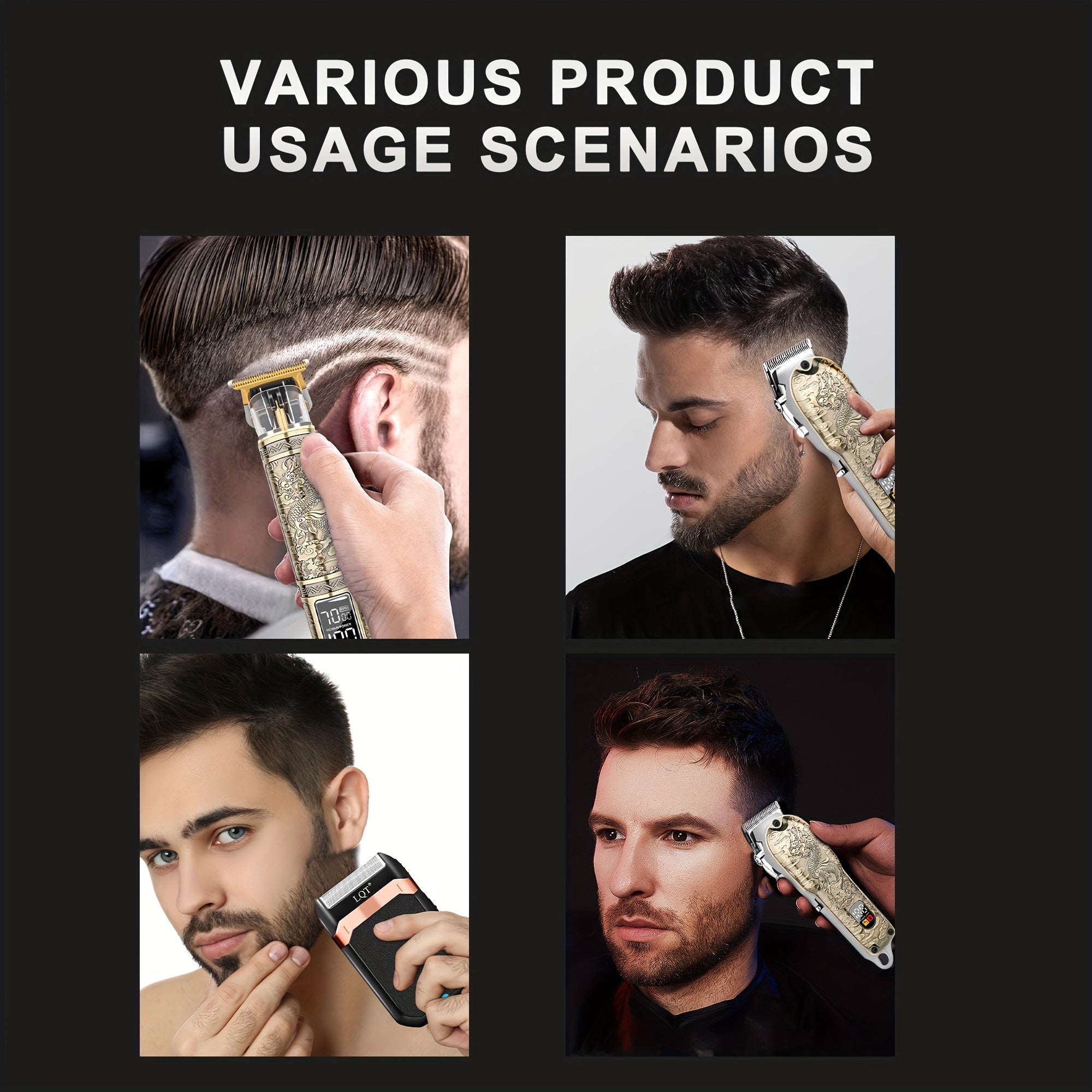 Set de recorte de cabello y barba profesional para hombres de 3 piezas, inalámbrico, con pantalla digital
