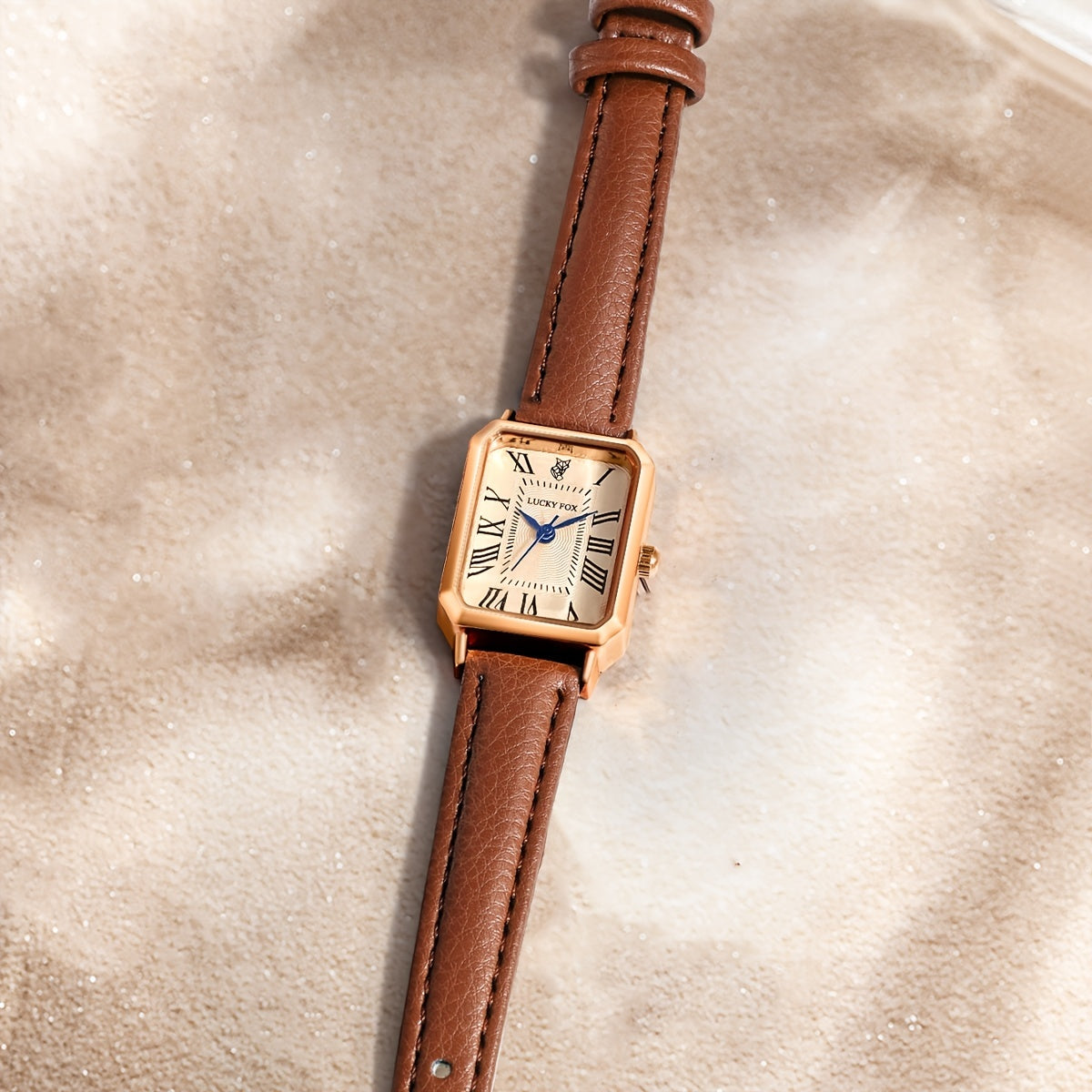 Women's Square Roman Numeral Watch Leather Band Vintage Style Quartz Watch