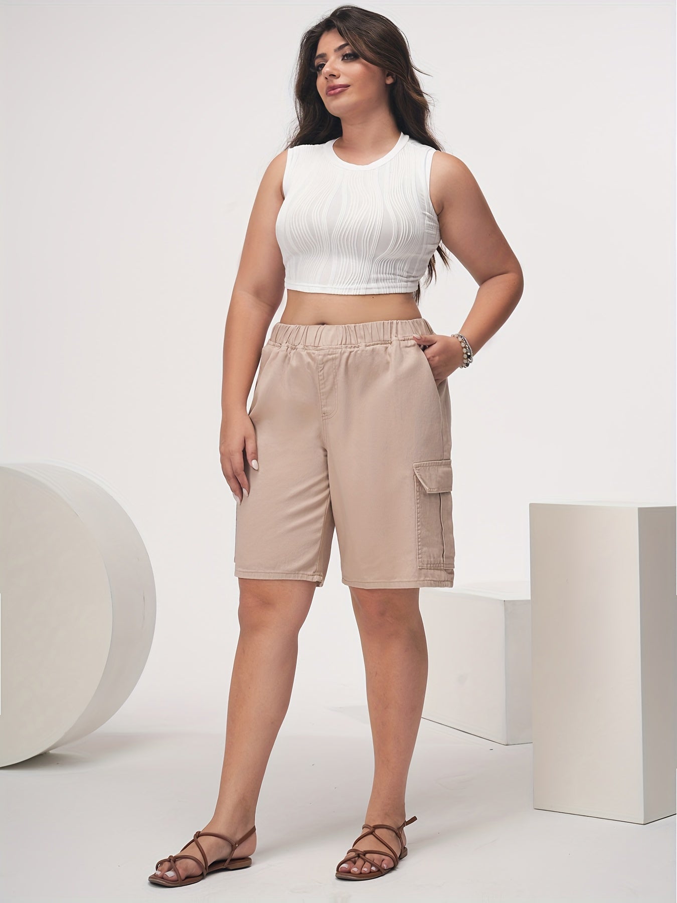 Women's Plus Size Cargo Denim Shorts Loose Fit Summer Casual