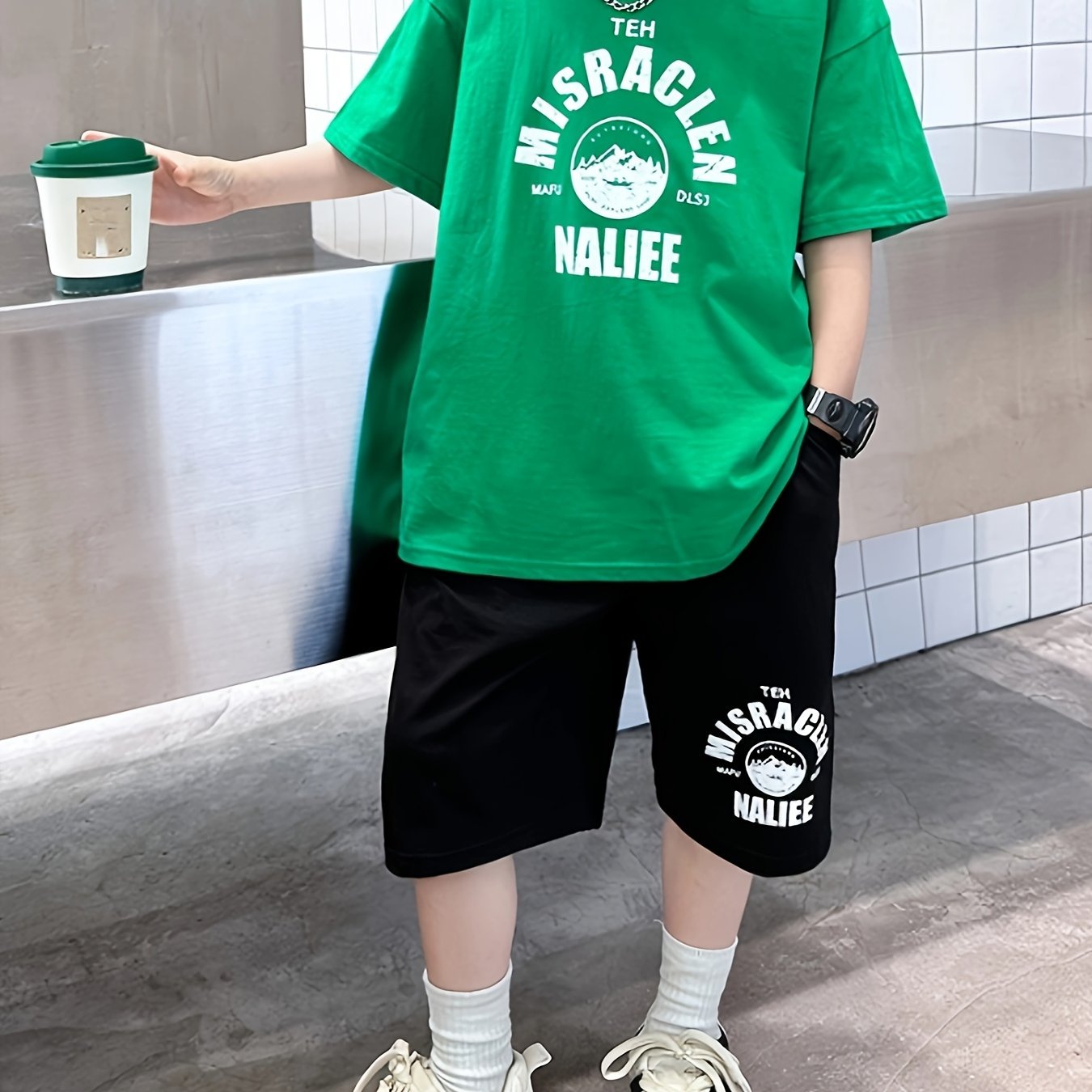 Boys' 2-Piece Cotton Short Sleeve T-Shirt and Shorts Set for Medium and Large Kids