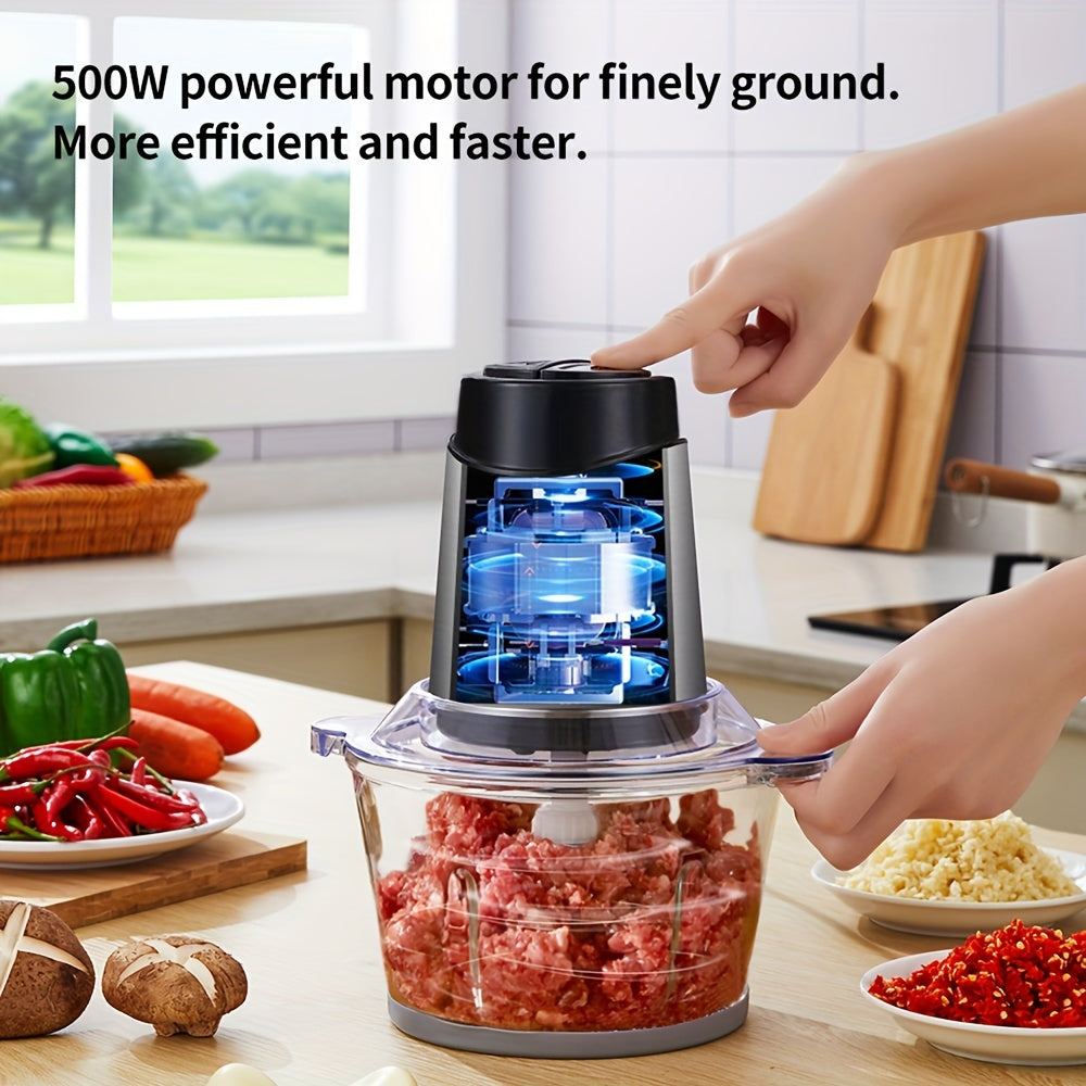 Procesador de alimentos de 500W con picadora de carne, cuenco de vidrio de 1.8L, cuchillas adicionales, enchufe EU